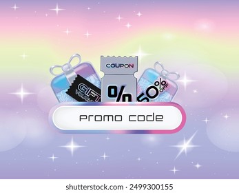 Sale Voucher coupon for business promotion sales and Discount online shopping. Tag label, Promotion banner 3d rendering with gradient pastel colorful