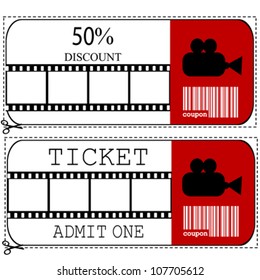 Sale voucher and entrance ticket for cinema movie