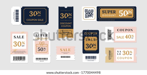 Sale vouchers. Coupon
mockup design for sale and gift event posts in social media,
discount ticket collection. Vector image banners with promo code
offer isolated set