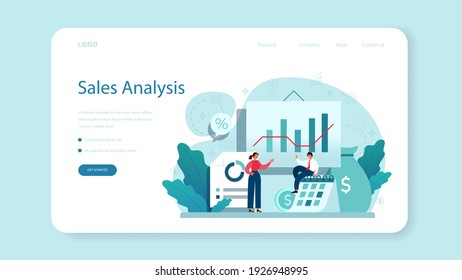 Sale web banner or landing page. Business planning and development. Sales promotion and stimulation for comercial profit. Flat vector illustration