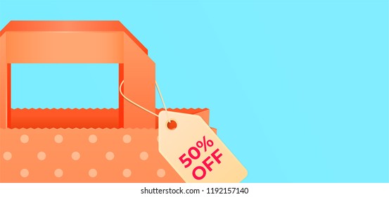 Sale web banner with paper bag and shopping tag.