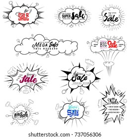 Sale web banner. Pop art comic sale discount promotion label.