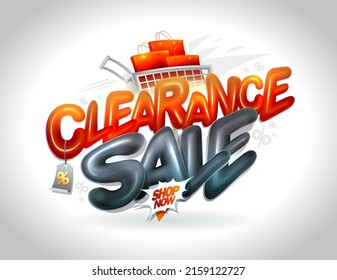 Сlearance sale web banner or poster vector template with shiny 3D lettering