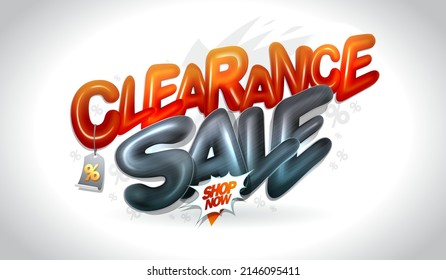 Сlearance sale web banner, vector poster template with shiny 3D lettering