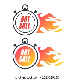 Sale web banners template for special offers advertisement. The stopwatch with fire idea. Trendy colors in a modern material design style.