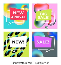 Sale web banners template for special offers advertisement. Liquid colors within different forms. New arrivals concept for internet stores promo. New arrivals web banners. 