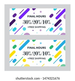Sale web banners template for special offers advertisement. Discount offer. Super Sale concept. Geometric shapes with the hot text. Bright colors. Abstract background. 