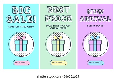 Sale web banners template for special offers advertisement. Frame with the discount offer. Trendy colors in a modern material design style. Outline trendy style. 