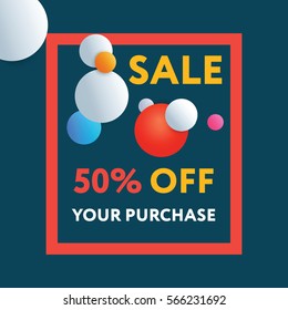 Sale web banners template for special offers advertisement. Frame with the volume realistic balls. Trendy colors in a modern material design style.