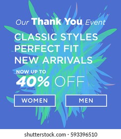 Sale web banners template for special offers advertisement and thank you marketing event. Trendy colors in a modern material design style.