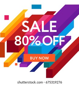 Sale web banners template for special offers advertisement. Figures with the discount offer. Trendy colors in a modern material design style. 