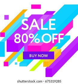 Sale web banners template for special offers advertisement. Figures with the discount offer. Trendy colors in a modern material design style. 