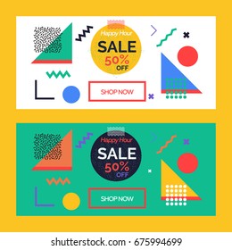 Sale web banners template for special offers advertisement. Frame with the discount offer. Trendy colors in a modern material design style. Outline trendy style. 