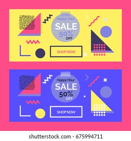 Sale web banners template for special offers advertisement. Frame with the discount offer. Trendy colors in a modern material design style. Outline trendy style. 