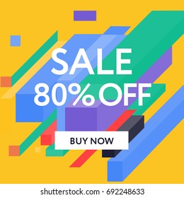 Sale web banners template for special offers advertisement. Figures with the discount offer. Trendy colors in a modern material design style. 