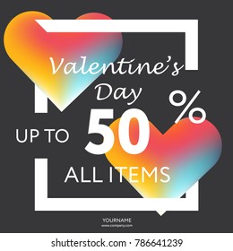 Sale web banners template for special offers advertisement on saint valentine day. Frame with the big heart. Trendy colors in a modern material design style.