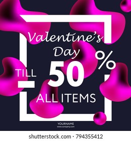 Sale web banners template for special offers advertisement on saint valentine day. Frame with the big liwuid forms. Trendy colors in a modern material design style.