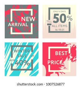 Sale web banners templates for special offers advertisement. Liquid colors within different forms. New arrivals, new collection, sales concept for internet stores promo. Set of web banners. 