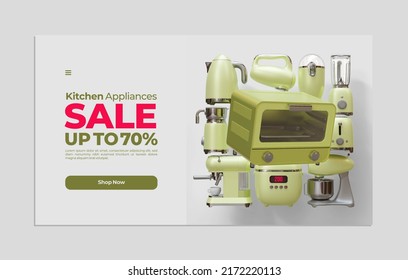 Sale Web Page Template With Mini Oven 3D Render Illustration