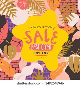 Sale website banner. Sale tag. Sale promotional material vector illustration. Design for ad, social media banner, brochure, email, flyer, leaflet, newsletter, placard, poster, web sticker