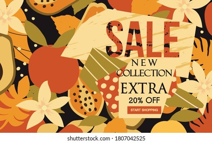 Sale website banner. Sale tag. Sale promotional material vector illustration. Design for ad, social media banner, brochure, email, flyer, leaflet, newsletter, placard, poster, web sticker