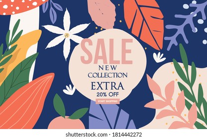 Sale website banner. Sale tag. Sale promotional material vector illustration. Design for ad, social media banner, brochure, email, flyer, leaflet, newsletter, placard, poster, web sticker