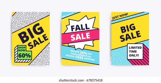 Sale website banner template. Bright youth colorful vector illustrations for social media, posters, email, print, ads designs, promotional material. Yellow Pink Blue black and white