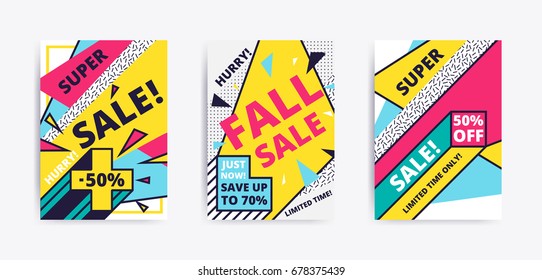 Sale website banner template. Bright youth colorful vector illustrations for social media, posters, email, print, ads designs, promotional material. Yellow Pink Blue black and white