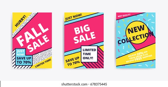 Sale Website Banner Template. Bright Youth Colorful Vector Illustrations For Social Media, Posters, Email, Print, Ads Designs, Promotional Material. Yellow Pink Blue Black And White