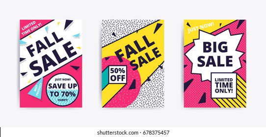Sale website banner template. Bright youth colorful vector illustrations for social media, posters, email, print, ads designs, promotional material. Yellow Pink Blue black and white