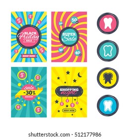 Sale website banner templates. Tooth enamel protection icons. Dental care signs. Healthy teeth symbols. Ads promotional material. Vector
