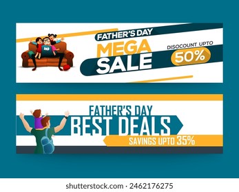 Sale website header or banner with discount offer on the occasion of father's day.