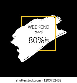 Sale weekend 80% off sign in white brush over orange frame acrylic stroke paint abstract texture background vector illustration. Acrylic grunge ink paint brush stroke. Offer layout design for shop.