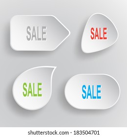 Sale. White flat vector buttons on gray background.