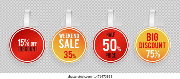 Sale wobblers mockup. Special offer, discount vector banners template on transparent background. Wobbler discount advertising, tag plastic for retail illustration