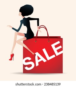 sale and woman shopping, vector illustration of fashion, store