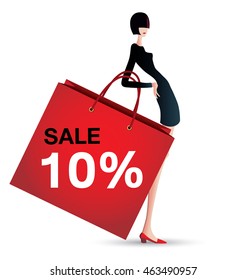 sale and woman shopping, vector illustration of fashion, discount
