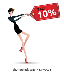 sale and woman shopping, vector illustration of fashion, discount
