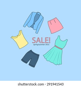 Sale of women's clothing on a blue background.