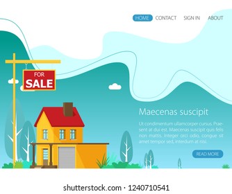For sale wooden placard. Vector illustration in flat style