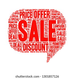 Sale word cloud in balloon and speech dialog shape, vector file for EPS10