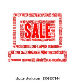 Sale word cloud in computer shape, vector file for EPS10