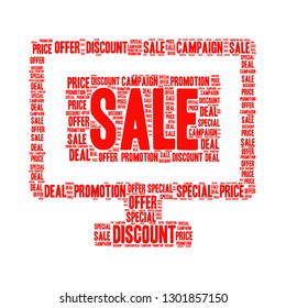Sale word cloud in computer shape, vector file for EPS10