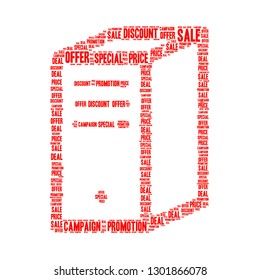 Sale word cloud in computer shape, vector file for EPS10