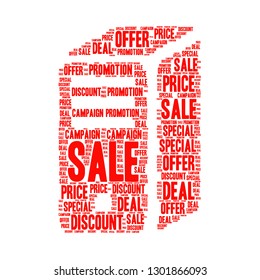 Sale word cloud in computer shape, vector file for EPS10