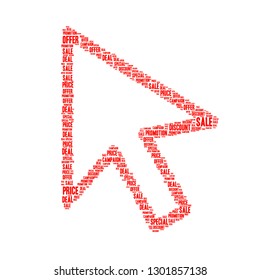 Sale word cloud in cursor and pointer shape, vector file for EPS10