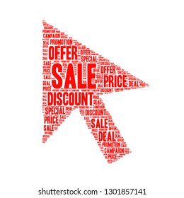 Sale word cloud in cursor and pointer shape, vector file for EPS10