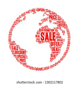 Sale word cloud in earth shape, vector file for EPS10