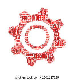 Sale word cloud in gear shape, vector file for EPS10