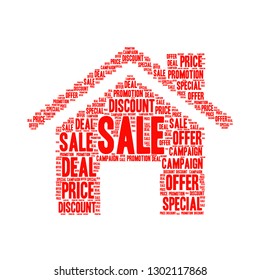 Sale word cloud in home icon, vector file for EPS10